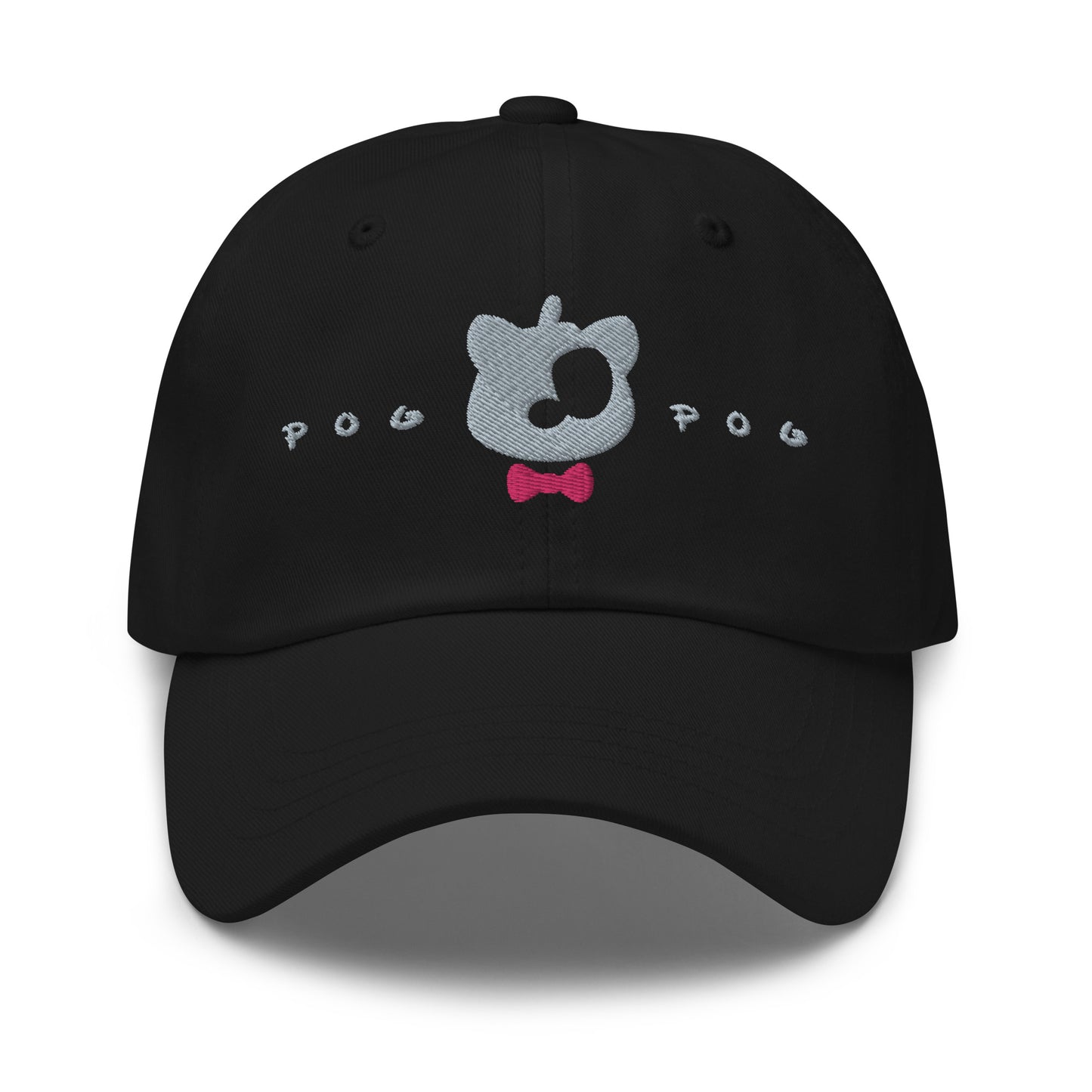 Stylish black hat featuring an iconic PogPog embroidered design, crafted for durability and a comfortable fit. Ideal for casual wear, streetwear enthusiasts, or fans of the PogPog brand looking to elevate their accessory game.
